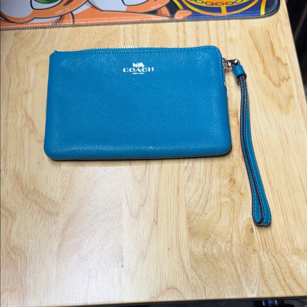 Coach Teal Leather Wristlet